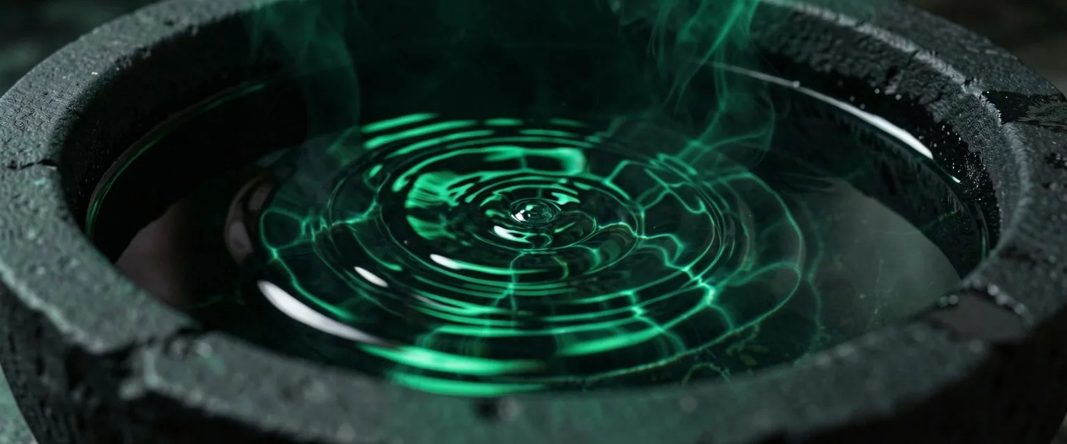 Dark emerald water surface representing nutrient dissolution